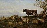 Charles Jones Cattle and Sheep Resting painting